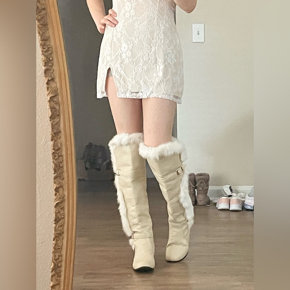 Faux Leather Over-the-Knee Fur Trim Boots 👢